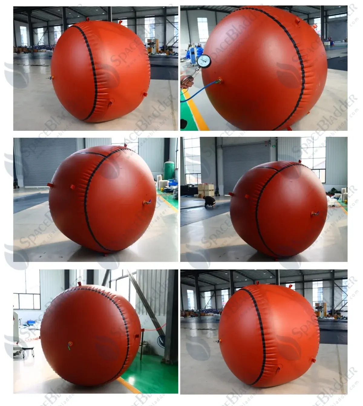 2500L 0.9mm Red Mud PVC Biogas Storage Bag showing the flexible cylindrical shape and gas inlet pipe connection